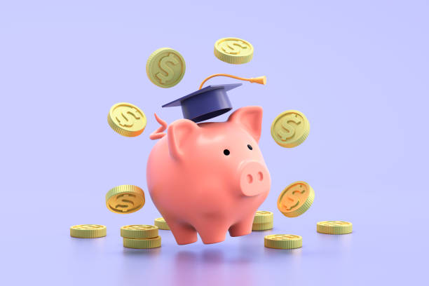 Money savings for education, scholarship concept. 3d illustration piggy bank